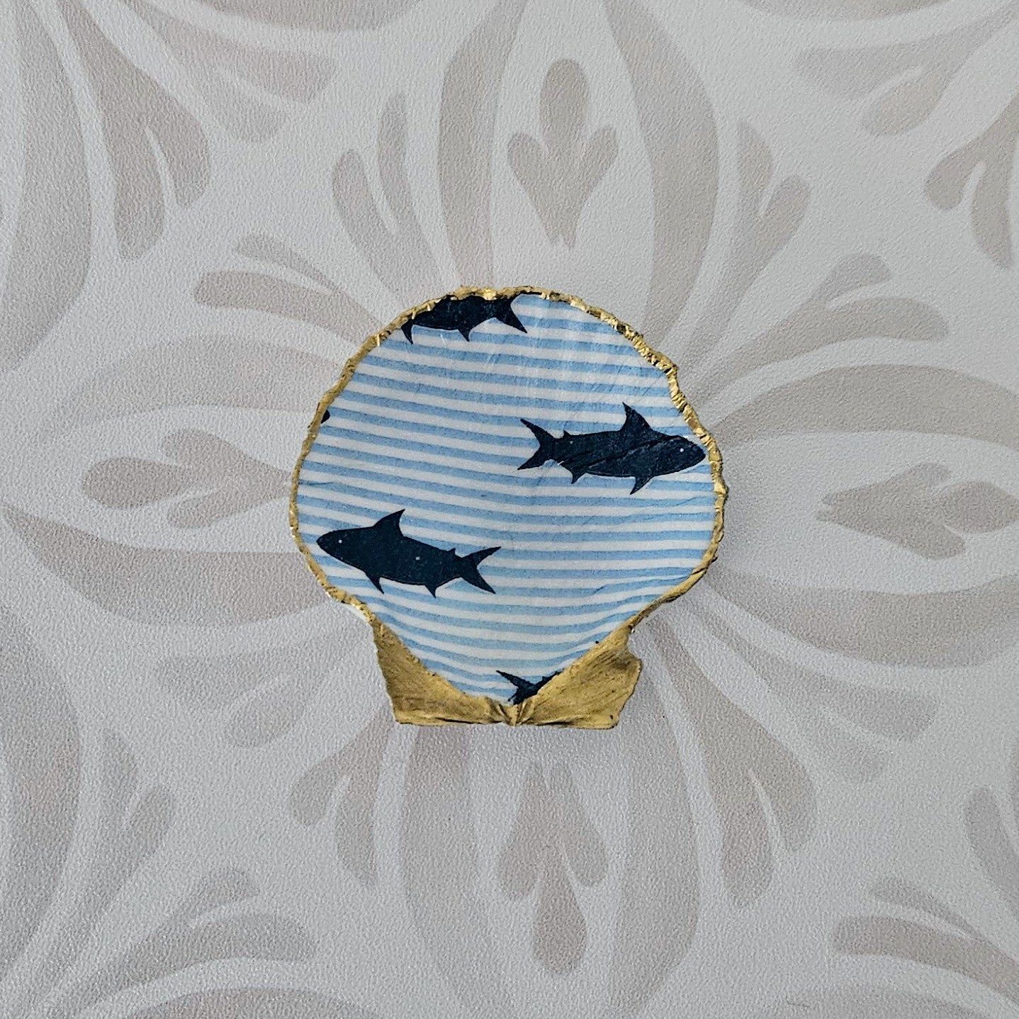 Sharks + Stripes Decoupage Scallop Shell