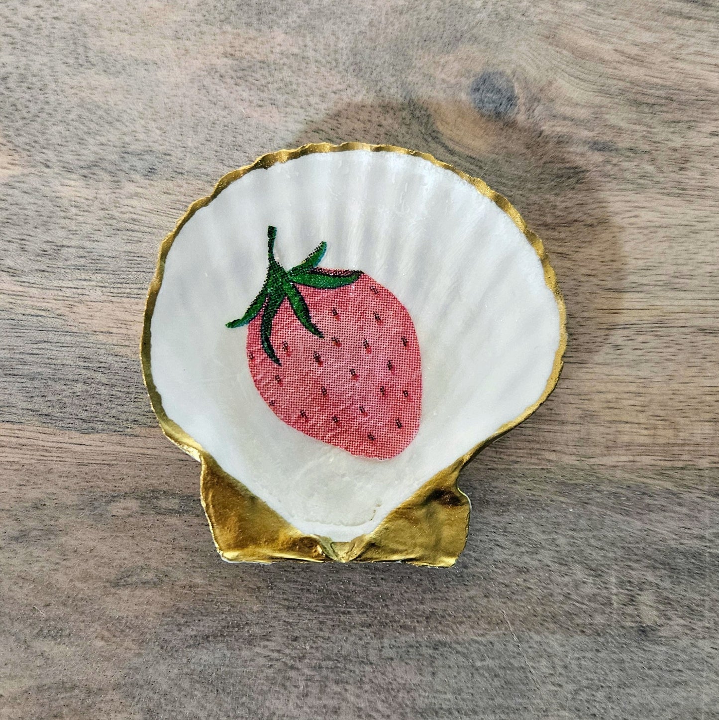 Pinkberry Strawberry Decoupage Scallop Shell