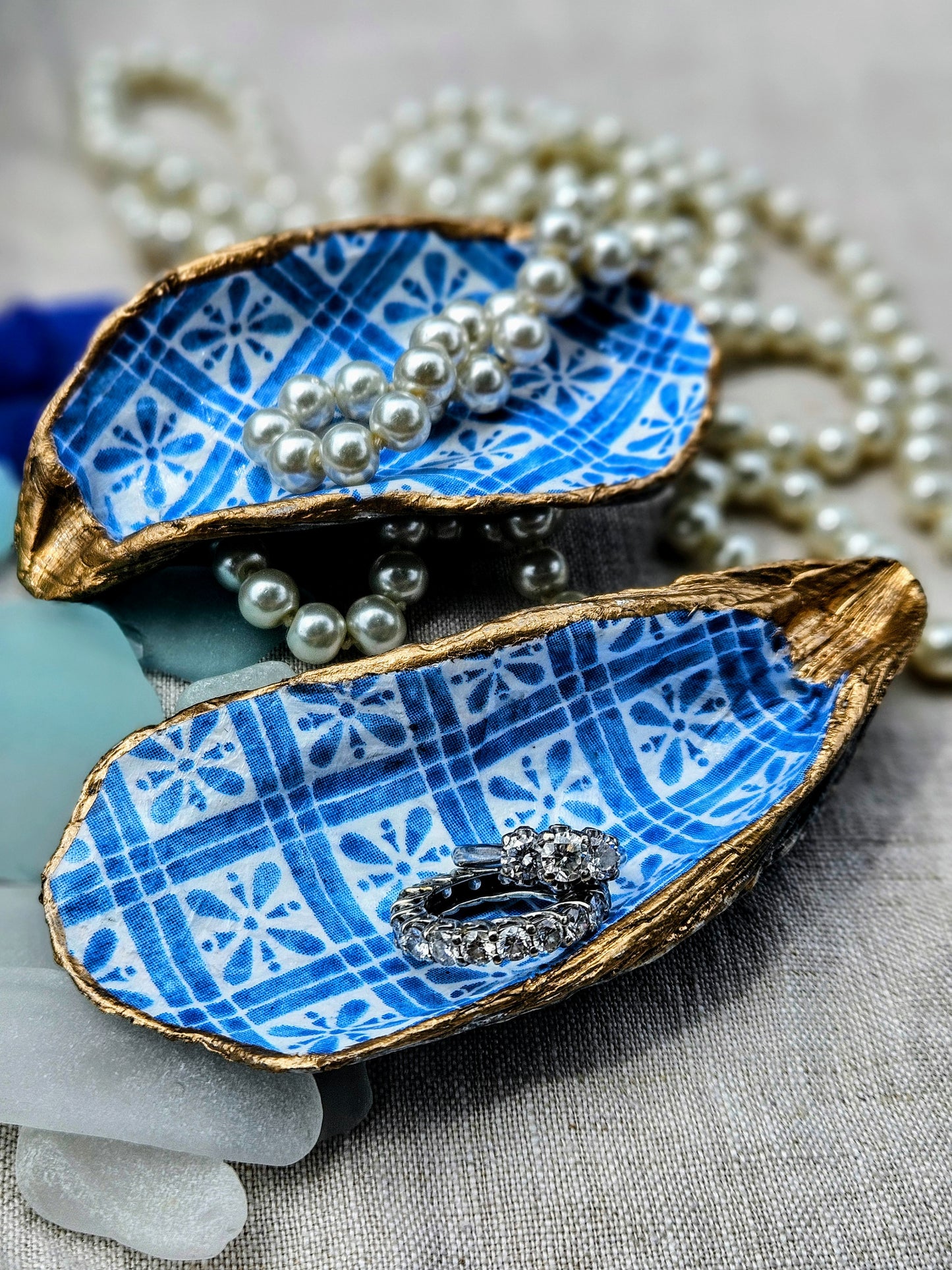 Azulejo Decoupage Oyster Shell Jewelry Dish