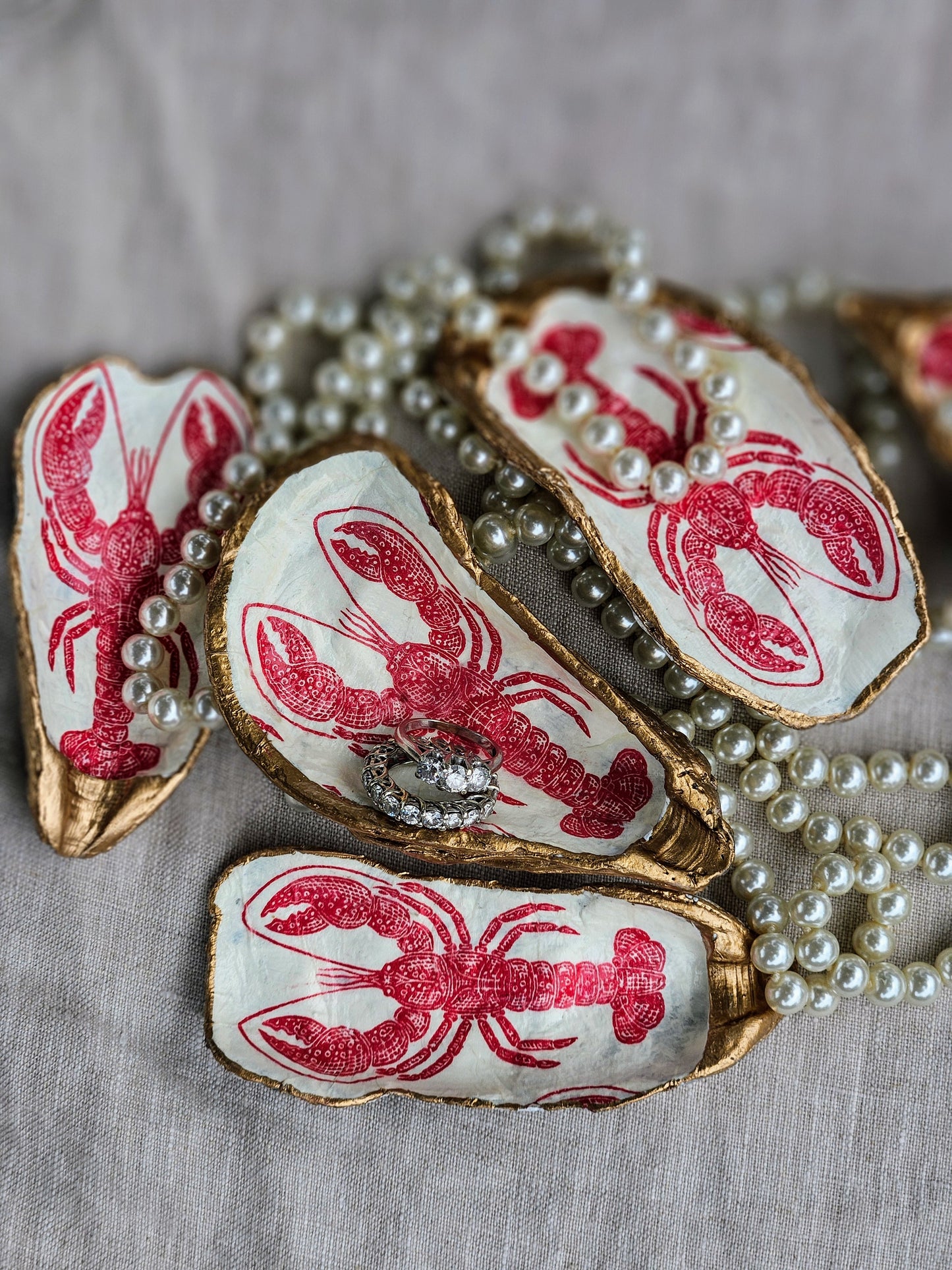 Lobster Decoupage Oyster Shell Jewelry Dish