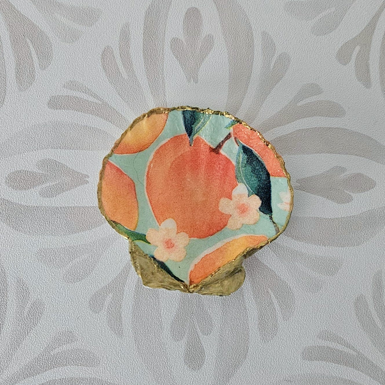 Pretty Peach Decoupage Scallop Shell