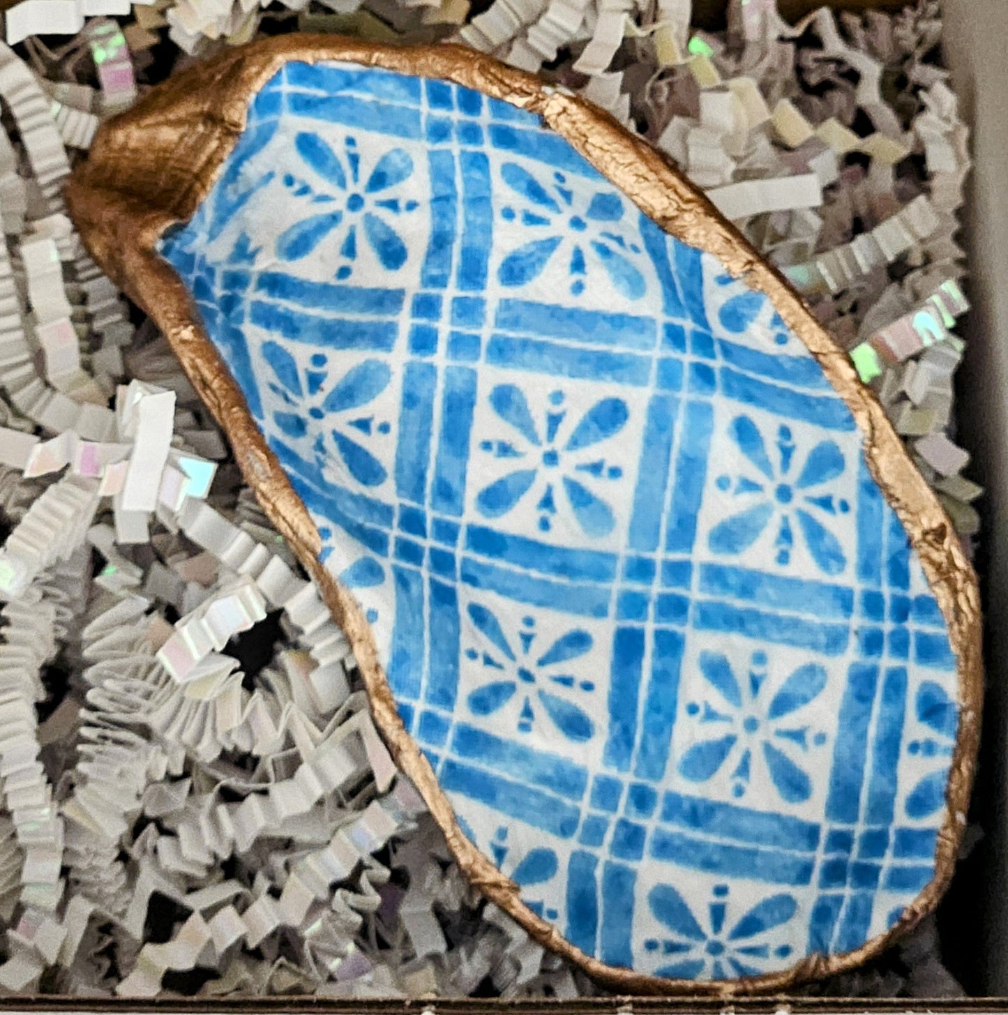 Azulejo Decoupage Oyster Shell Jewelry Dish