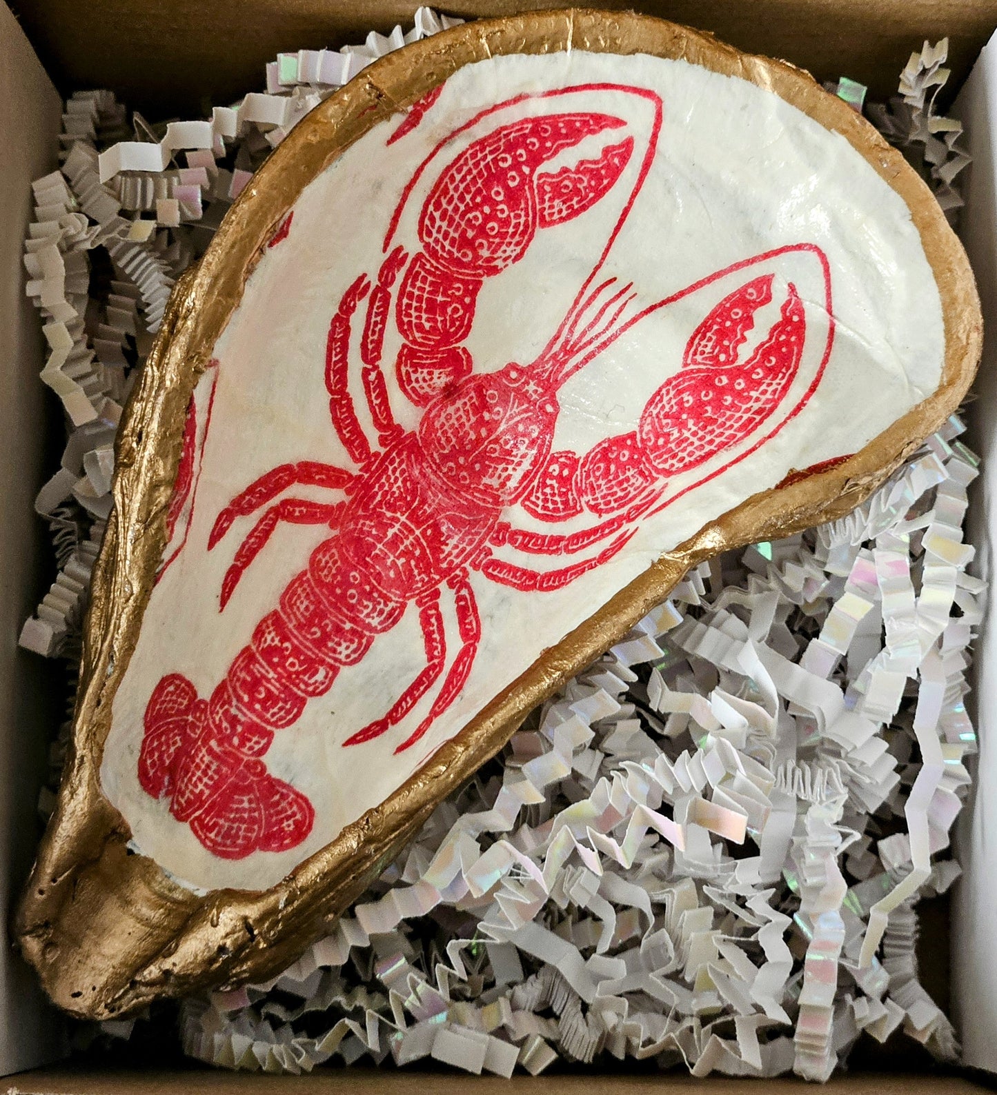 Lobster Decoupage Oyster Shell Jewelry Dish