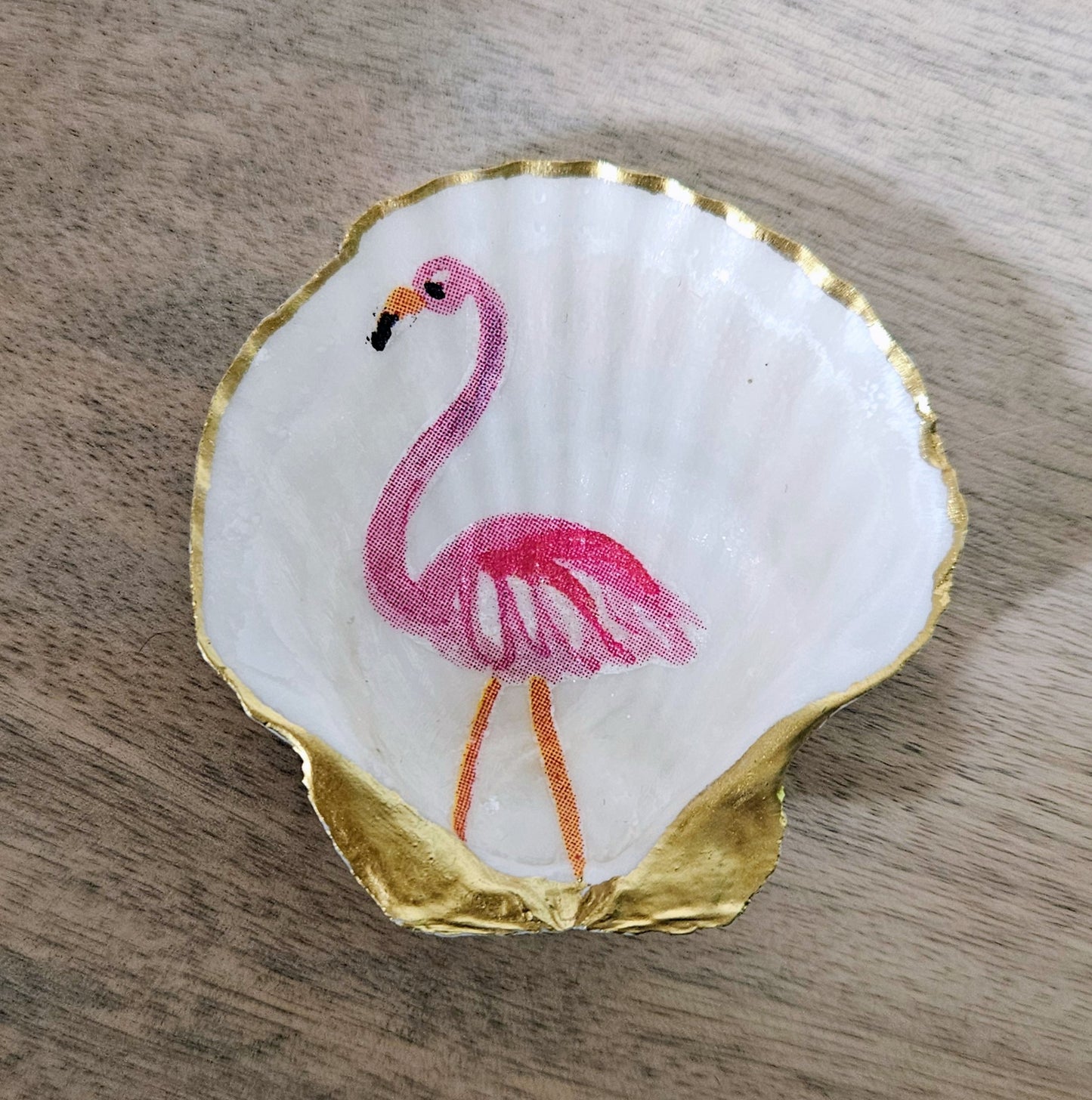 Flamingo Decoupage Scallop Shell