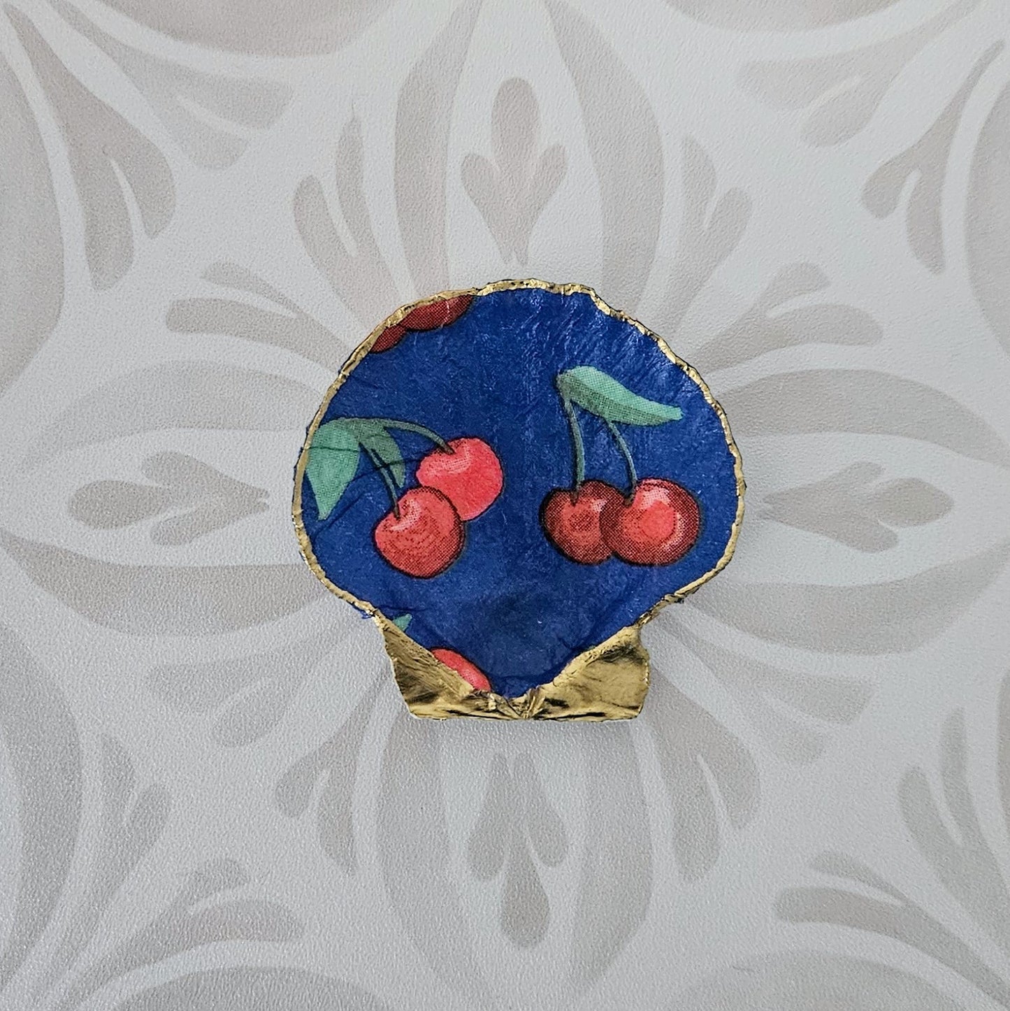 Cherry Blue Decoupage Scallop Shell